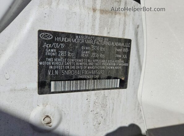 5NPD84LF1KH485692 2019 HYUNDAI ELANTRA White Engine compartment view