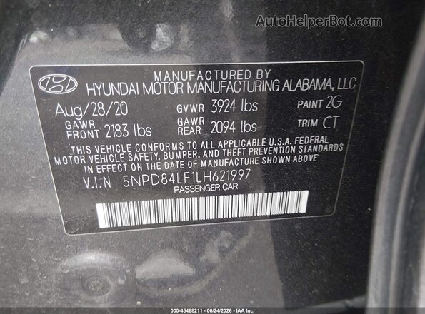 5NPD84LF1LH621997 2020 HYUNDAI ELANTRA Gray Vista del compartimento del motor