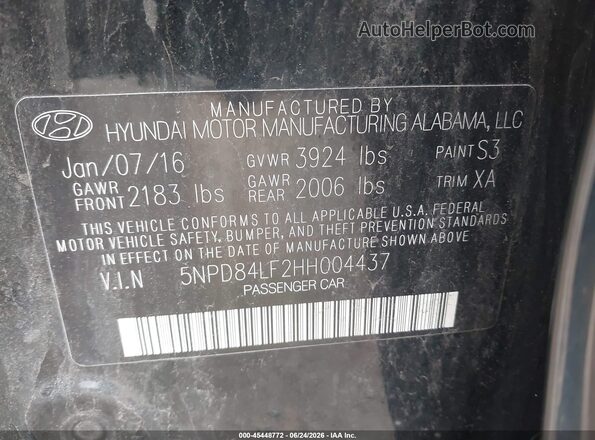 5NPD84LF2HH004437 2017 HYUNDAI ELANTRA Черный Вид подкапотного пространства