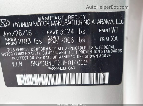 5NPD84LF2HH014062 2017 HYUNDAI ELANTRA Champagne Вид підкапотного простору