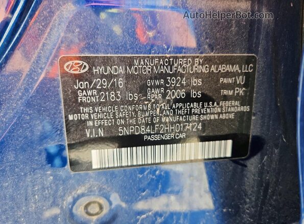 5NPD84LF2HH017124 2017 HYUNDAI ELANTRA Синий Вид подкапотного пространства