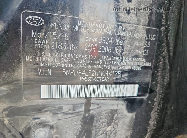 5NPD84LF2HH044128 2017 HYUNDAI ELANTRA Black Вид підкапотного простору