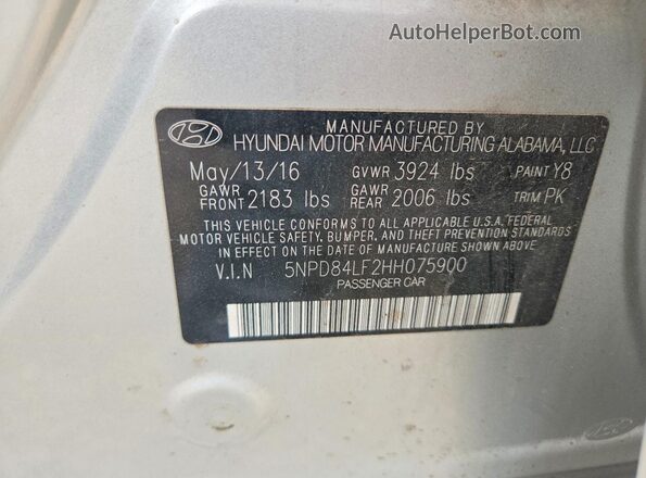 5NPD84LF2HH075900 2017 HYUNDAI ELANTRA Silver ძრავის განყოფილების ხედი