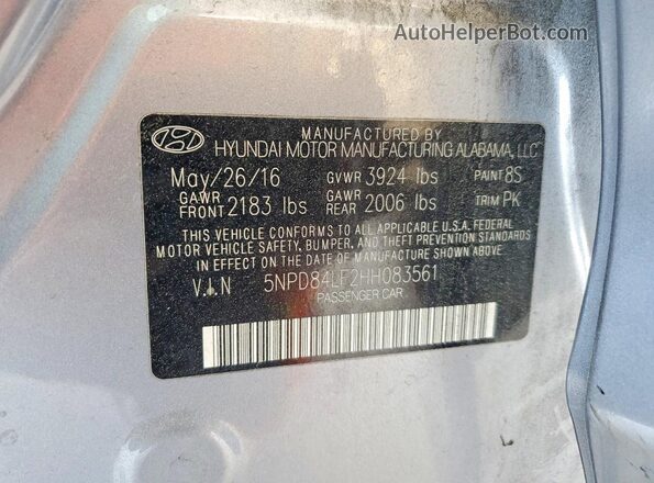 5NPD84LF2HH083561 2017 HYUNDAI ELANTRA Серебряный Вид подкапотного пространства