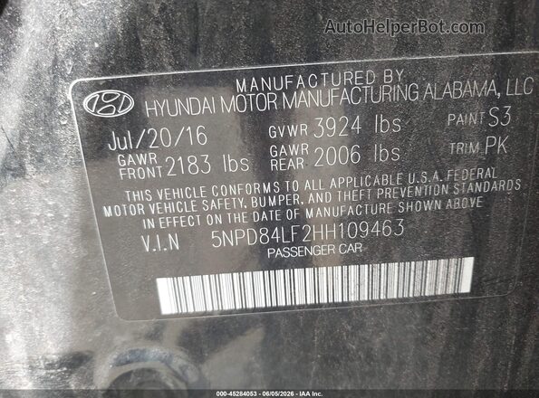 5NPD84LF2HH109463 2017 HYUNDAI ELANTRA Black Engine compartment view