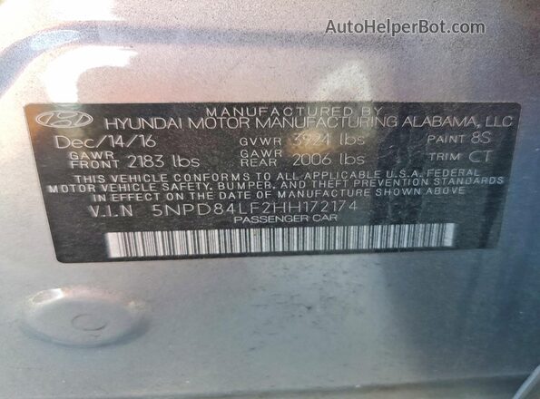 5NPD84LF2HH172174 2017 HYUNDAI ELANTRA Gray 
