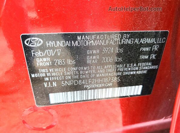 5NPD84LF2HH187385 2017 HYUNDAI ELANTRA Красный Вид подкапотного пространства