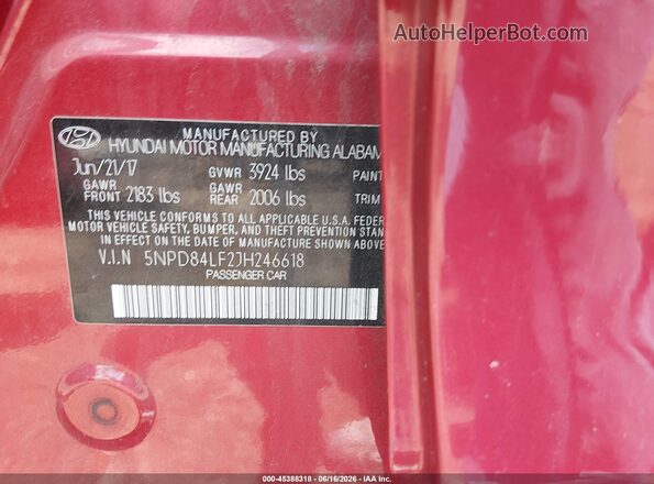 5NPD84LF2JH246618 2018 HYUNDAI ELANTRA Red ძრავის განყოფილების ხედი