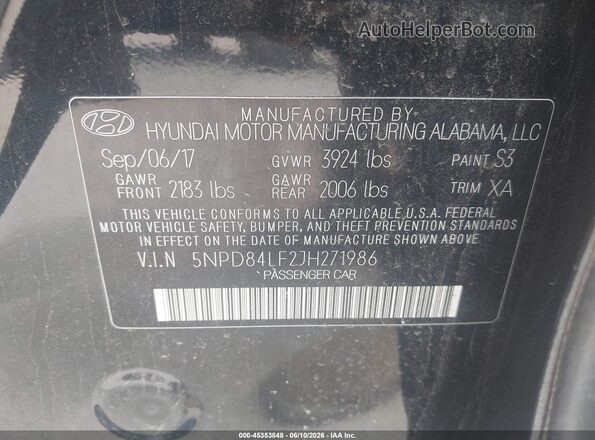 5NPD84LF2JH271986 2018 HYUNDAI ELANTRA Black Vista del compartimento del motor