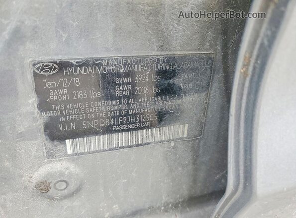 5NPD84LF2JH312505 2018 HYUNDAI ELANTRA Gray 