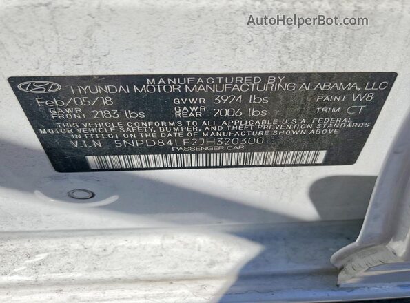 5NPD84LF2JH320300 2018 HYUNDAI ELANTRA White 