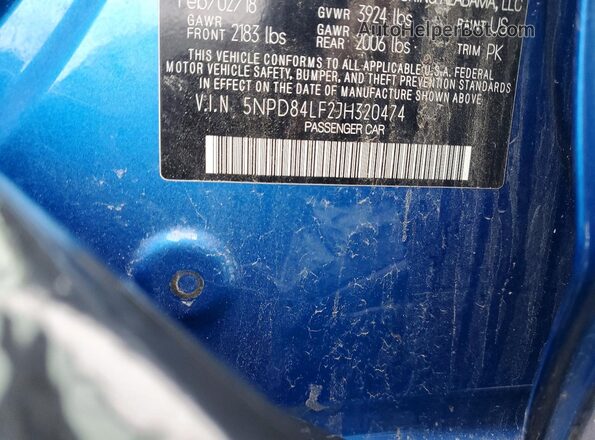 5NPD84LF2JH320474 2018 HYUNDAI ELANTRA Blue Շարժիչի բաժամունքի տեսք