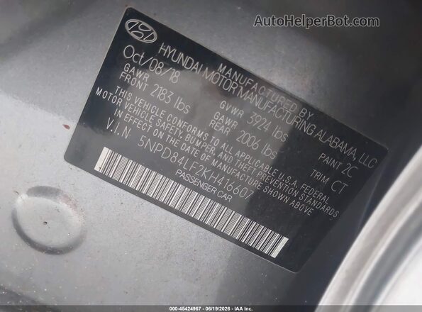 5NPD84LF2KH416607 2019 HYUNDAI ELANTRA Gray Engine compartment view