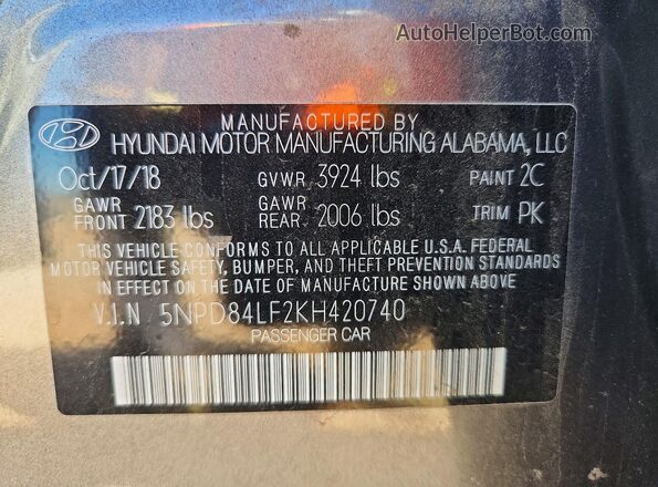 5NPD84LF2KH420740 2019 HYUNDAI ELANTRA Gray Вид підкапотного простору