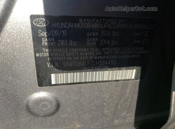 5NPD84LF2LH534495 2020 HYUNDAI ELANTRA Gray Вид підкапотного простору