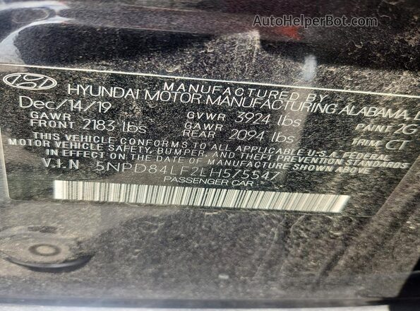 5NPD84LF2LH575547 2020 HYUNDAI ELANTRA Charcoal 