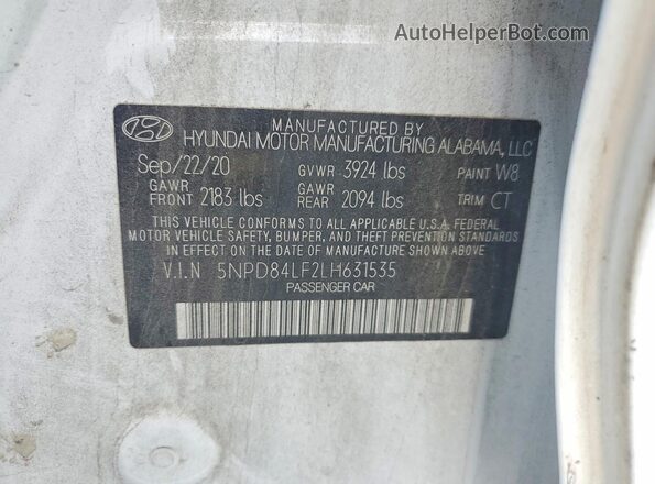 5NPD84LF2LH631535 2020 HYUNDAI ELANTRA White Widok naklejki z numerem VIN