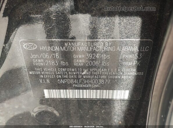 5NPD84LF3HH003877 2017 HYUNDAI ELANTRA Черный Вид подкапотного пространства