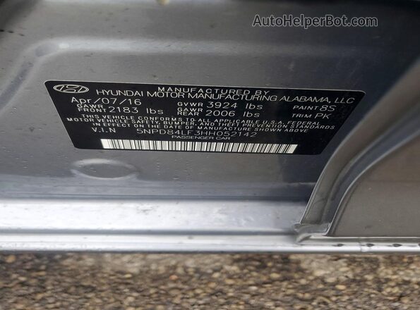 5NPD84LF3HH052142 2017 HYUNDAI ELANTRA Gray Շարժիչի բաժամունքի տեսք