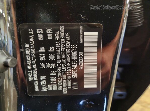 5NPD84LF3HH067465 2017 HYUNDAI ELANTRA Black Vista del compartimento del motor