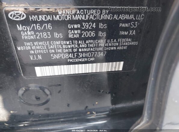 5NPD84LF3HH077347 2017 HYUNDAI ELANTRA Black Vista del compartimento del motor