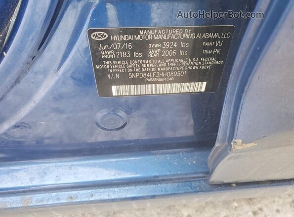 5NPD84LF3HH089501 2017 HYUNDAI ELANTRA Blue VIN sticker view