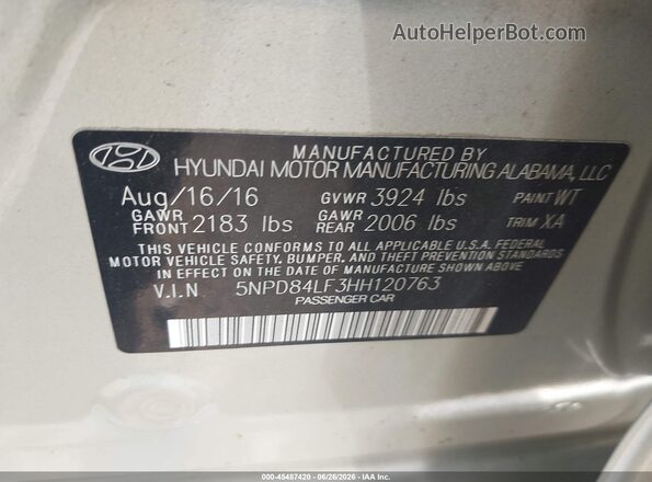 5NPD84LF3HH120763 2017 HYUNDAI ELANTRA Beige Вид підкапотного простору