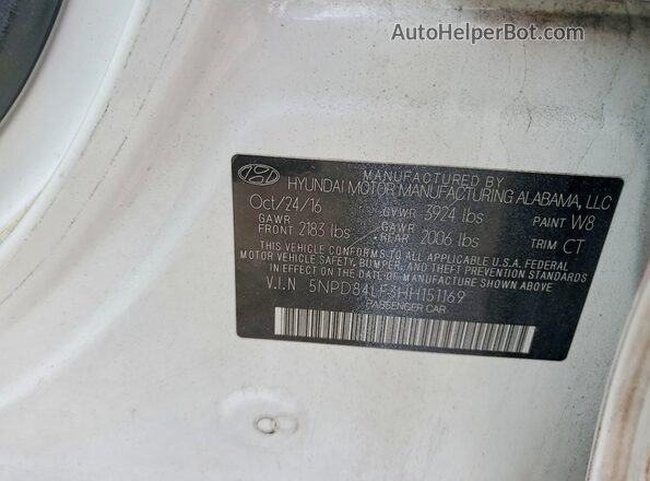 5NPD84LF3HH151169 2017 HYUNDAI ELANTRA White Շարժիչի բաժամունքի տեսք