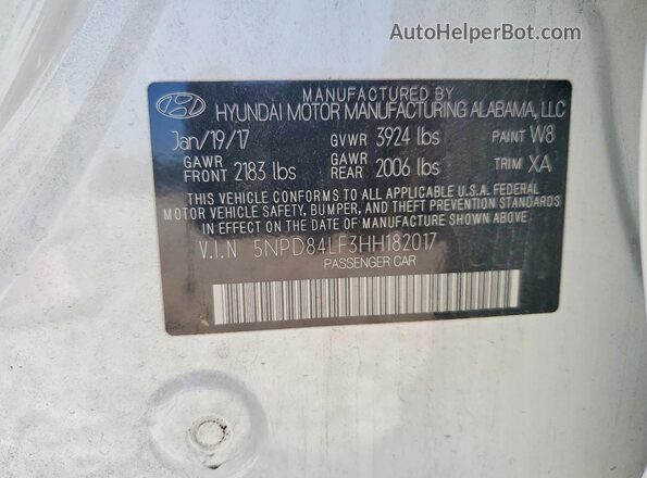 5NPD84LF3HH182017 2017 HYUNDAI ELANTRA White Widok komory silnika