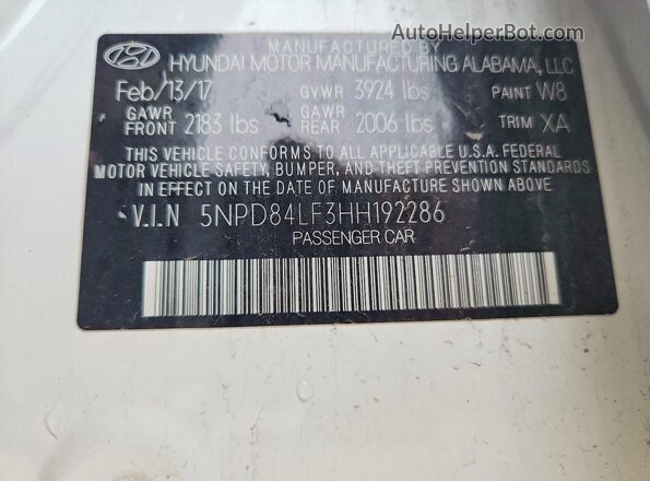 5NPD84LF3HH192286 2017 HYUNDAI ELANTRA White Engine compartment view