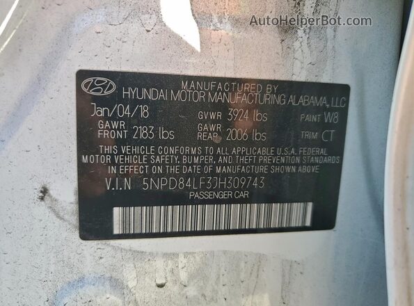 5NPD84LF3JH309743 2018 HYUNDAI ELANTRA Белый Вид подкапотного пространства