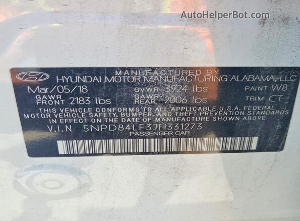5NPD84LF3JH331273 2018 HYUNDAI ELANTRA Белый Вид подкапотного пространства