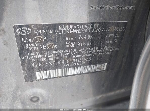 5NPD84LF3JH335968 2018 HYUNDAI ELANTRA Gray Вид підкапотного простору