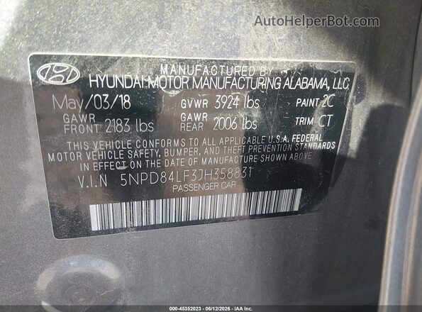 5NPD84LF3JH358831 2018 HYUNDAI ELANTRA Gray Вид підкапотного простору
