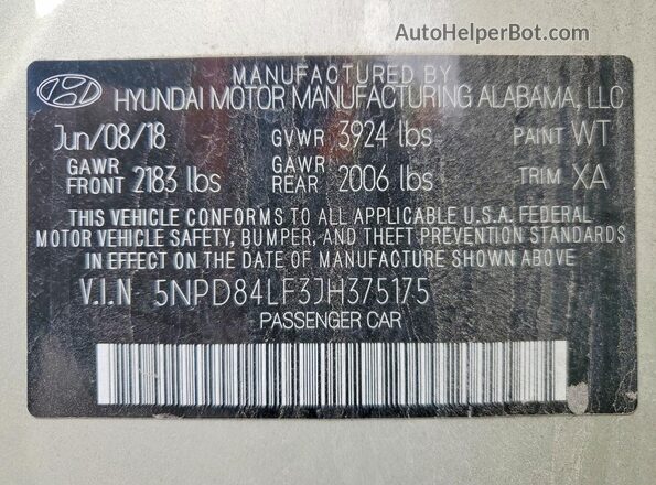 5NPD84LF3JH375175 2018 HYUNDAI ELANTRA Cream Widok komory silnika