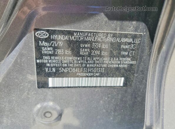 5NPD84LF3LH501313 2020 HYUNDAI ELANTRA Gray Вид наклейки з VIN-кодом