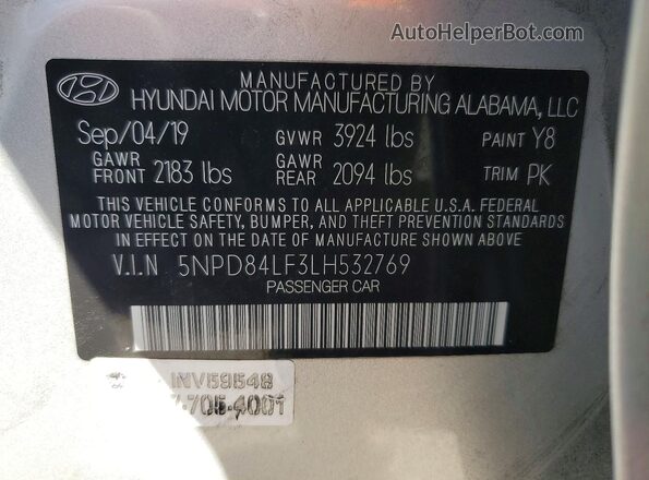 5NPD84LF3LH532769 2020 HYUNDAI ELANTRA Silver Vista del compartimento del motor