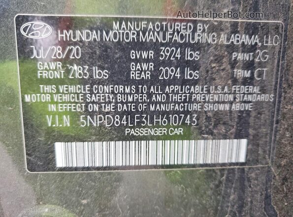 5NPD84LF3LH610743 2020 HYUNDAI ELANTRA Charcoal 