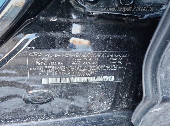 5NPD84LF3LH627882 2020 HYUNDAI ELANTRA Black 
