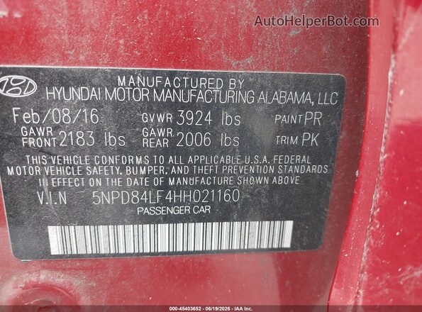 5NPD84LF4HH021160 2017 HYUNDAI ELANTRA Красный Вид подкапотного пространства