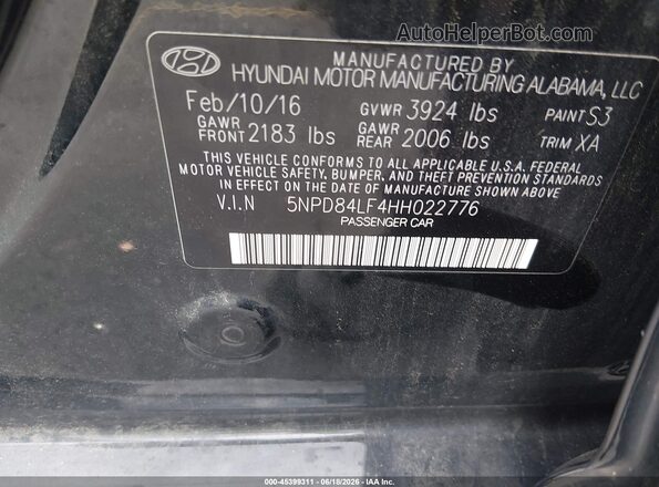 5NPD84LF4HH022776 2017 HYUNDAI ELANTRA Black Շարժիչի բաժամունքի տեսք
