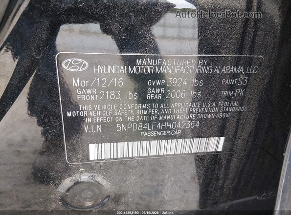 5NPD84LF4HH042364 2017 HYUNDAI ELANTRA Black Vista del compartimento del motor