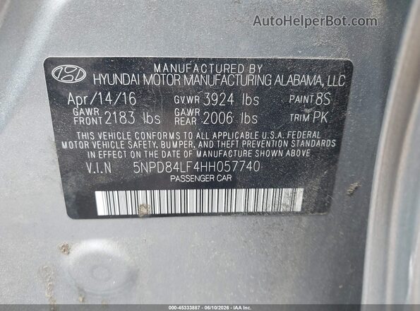 5NPD84LF4HH057740 2017 HYUNDAI ELANTRA Gray ძრავის განყოფილების ხედი
