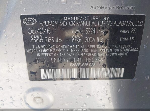 5NPD84LF4HH150256 2017 HYUNDAI ELANTRA Gray Շարժիչի բաժամունքի տեսք