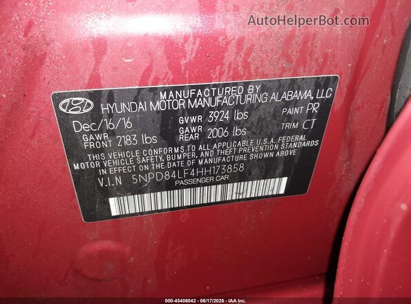 5NPD84LF4HH173858 2017 HYUNDAI ELANTRA Red Вид підкапотного простору
