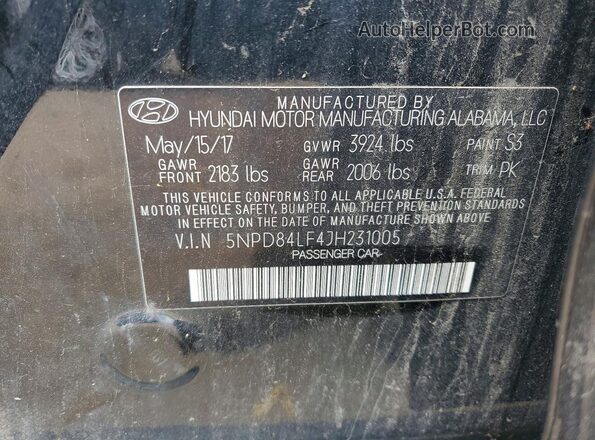 5NPD84LF4JH231005 2018 HYUNDAI ELANTRA Black Vista del compartimento del motor