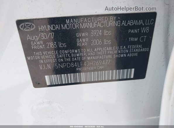 5NPD84LF4JH269477 2018 HYUNDAI ELANTRA White Engine compartment view