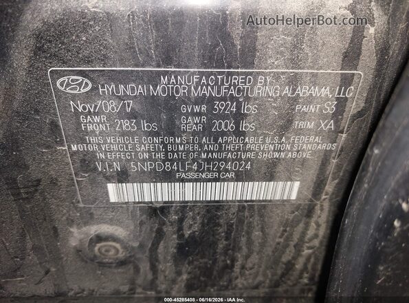 5NPD84LF4JH294024 2018 HYUNDAI ELANTRA Black Vista del compartimento del motor