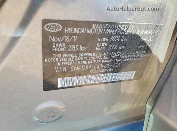 5NPD84LF4JH297456 2018 HYUNDAI ELANTRA Gray ძრავის განყოფილების ხედი