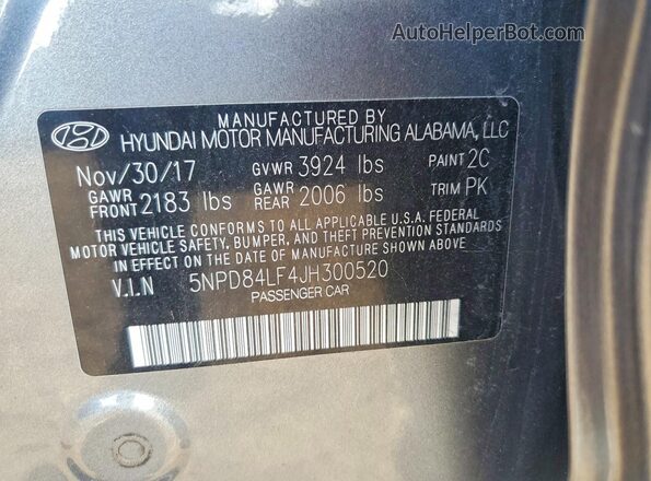 5NPD84LF4JH300520 2018 HYUNDAI ELANTRA Gray Engine compartment view